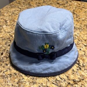 Gymboree Girls Blue Bucket Hat with‎ Floral Embroidery size XS